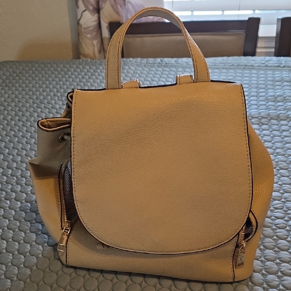 Chic Beige Leather Backpack